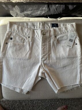 AG Adriano Goldschmied White Raw-Hem Denim Shorts